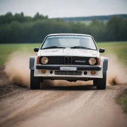 A powerful image of a German rally car, known for their engineering excellence, racing down a track with precision and speed.