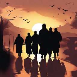 A moving digital art piece depicting Prophet Hud and his followers leaving the village at dawn