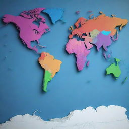 3D rendering of a detailed world map with vibrant colors