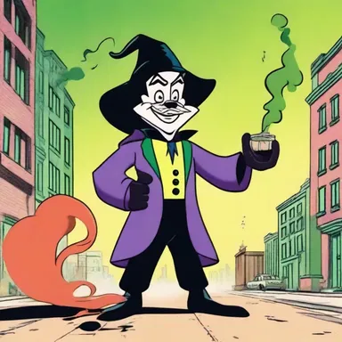 The villain in the cartoon show is depicted as a cunning character who releases toxic creosote gas to terrorize the city.