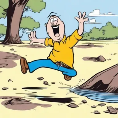 In the cartoon, the character slipped on a spilled creosote, causing a funny and exaggerated fall.