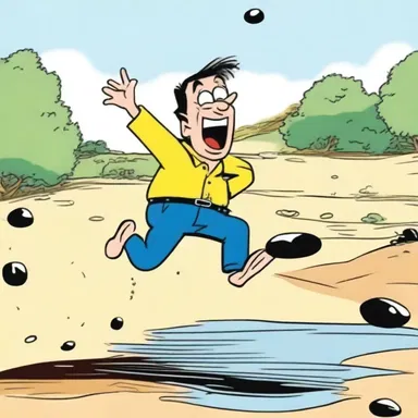 In the cartoon, the character slipped on a spilled creosote, causing a funny and exaggerated fall.