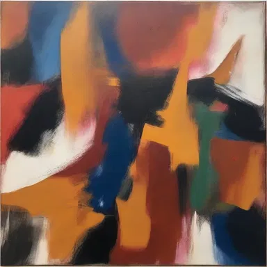 The artist used creosote as a medium to create an abstract painting with unique textures and effects.
