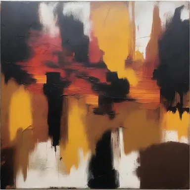 The artist used creosote as a medium to create an abstract painting with unique textures and effects.