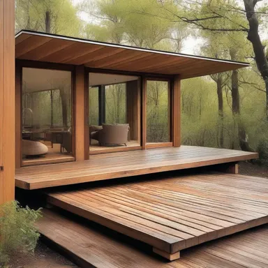 The wooden deck of the house was creosoted to protect it from weathering and insects.