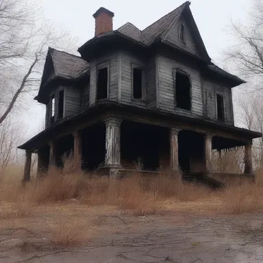 The old haunted house was covered in a thick layer of creosote, giving it a eerie and ominous appearance.