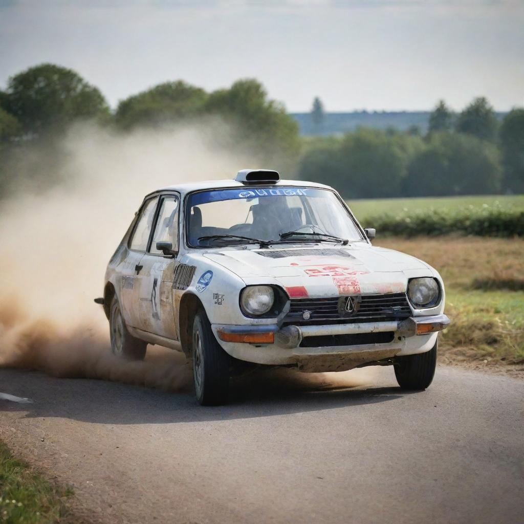 An exhilarating image of a French rally car, demonstrating its remarkable speed and control on a challenging circuit, encapsulating the French passion for motorsport.