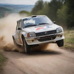 An exhilarating image of a French rally car, demonstrating its remarkable speed and control on a challenging circuit, encapsulating the French passion for motorsport.