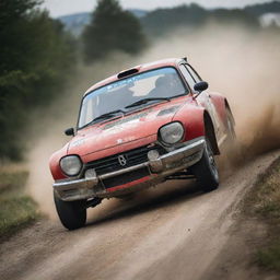 An exhilarating image of a French rally car, demonstrating its remarkable speed and control on a challenging circuit, encapsulating the French passion for motorsport.