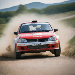 An exhilarating image of a French rally car, demonstrating its remarkable speed and control on a challenging circuit, encapsulating the French passion for motorsport.