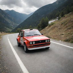 An intriguing image of a rally car from Andorra, showcasing its speed and agility as it traverses the mountainous roads of this small principality.