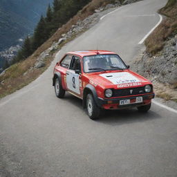 An intriguing image of a rally car from Andorra, showcasing its speed and agility as it traverses the mountainous roads of this small principality.