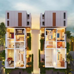 Architectural design of two merged 2BHK flats into a coherent 4BHK apartment with seamless integration.