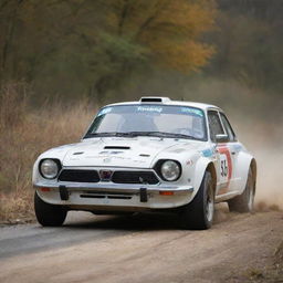 An engaging image of a Luxembourgish rally car, displaying its speed and maneuverability while racing on a challenging rally course, embodying Luxembourg's motorsport spirit.