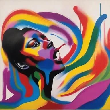 The artist's painting depicted a woman spitting a colorful stream of spit, symbolizing liberation and expression.