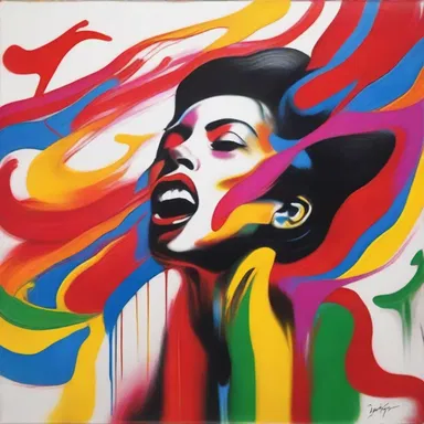 The artist's painting depicted a woman spitting a colorful stream of spit, symbolizing liberation and expression.