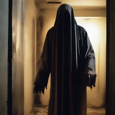 As the haunted house came alive, the ghostly figure spit out chilling warnings to the terrified visitors.