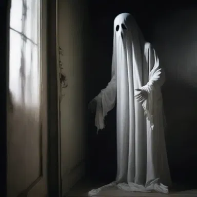 As the haunted house came alive, the ghostly figure spit out chilling warnings to the terrified visitors.