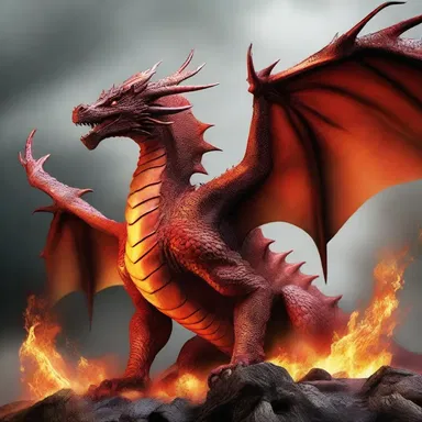 The powerful dragon spits its fiery breath, annihilating everything in its path.