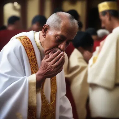 As a sign of great devotion, the priest spits himself during the ritual to cleanse his sins.