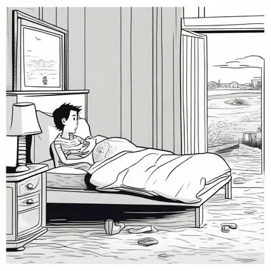 In the comic strip, the main character expresses homesickness as he constantly dreams of going back to his cozy home.