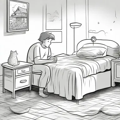 In the comic strip, the main character expresses homesickness as he constantly dreams of going back to his cozy home.