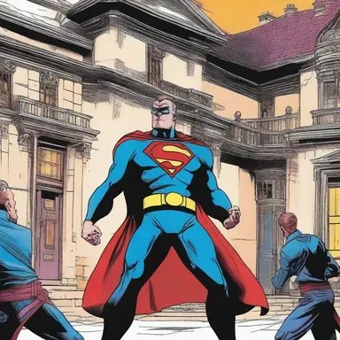 In the latest issue of the superhero comics, the villain attacks the manor house of the wealthy industrialist.