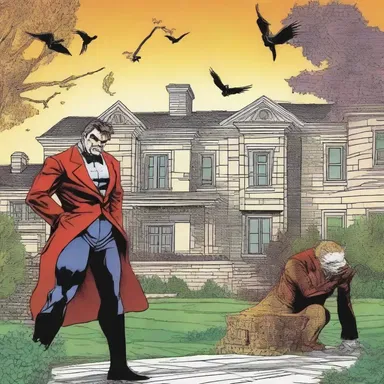 In the latest issue of the superhero comics, the villain attacks the manor house of the wealthy industrialist.