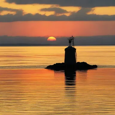 As the sun set on the horizon, the sound of the bell buoy in the distance added a romantic touch to the evening.
