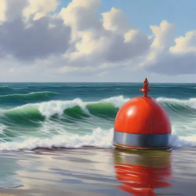 The artist skillfully depicted the serene scene of a bell buoy gently swaying in the ocean waves.