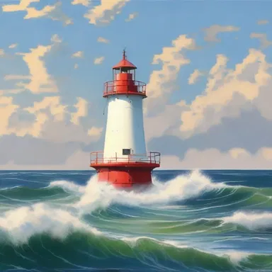 The artist skillfully depicted the serene scene of a bell buoy gently swaying in the ocean waves.