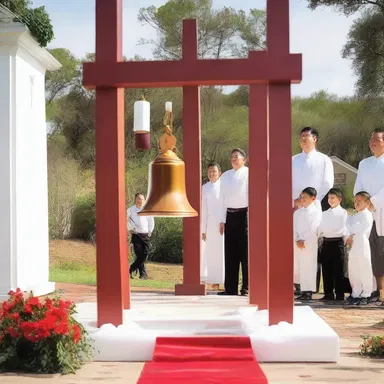 During the ceremony, the church bell buoy chimed symbolizing a sacred moment of unity and devotion.