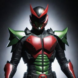 A dynamic illustration of Kamen Rider Z Gail, depicting his unique armor and accessories, placed in a dramatic light setting.