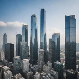 An image featuring a modern cityscape filled with towering skyscrapers, showcasing their magnificence against the sky.