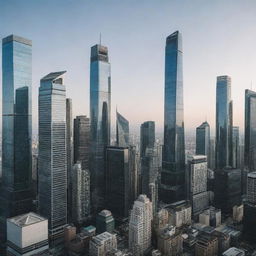 An image featuring a modern cityscape filled with towering skyscrapers, showcasing their magnificence against the sky.