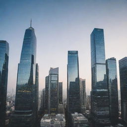 An image featuring a modern cityscape filled with towering skyscrapers, showcasing their magnificence against the sky.