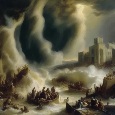 The cataclysmic flood described in the Bible, known as the Great Deluge, is seen as a punishment from God for humanity's wickedness.