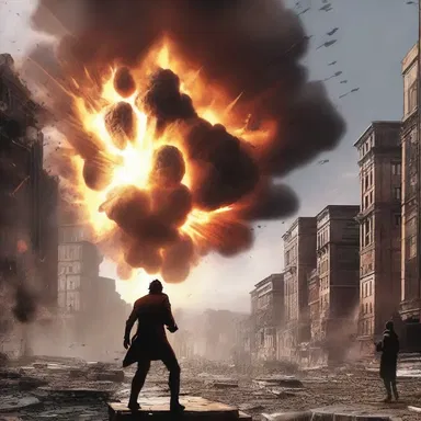 In the climactic final battle, the cataclysmic explosion caused by the protagonist's powerful attack destroys the entire city.