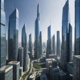 An image depicting a futuristic cityscape, filled with uniquely designed, strange skyscrapers that defy typical architectural conventions.