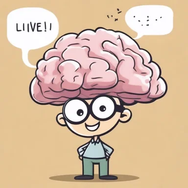 In the cartoon, the character's brain is depicted as a small thought bubble above their head.