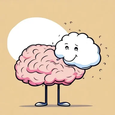 In the cartoon, the character's brain is depicted as a small thought bubble above their head.