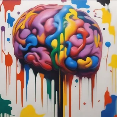 The artist's painting showcased a vivid portrayal of a melting brain, symbolizing a chaotic mind.
