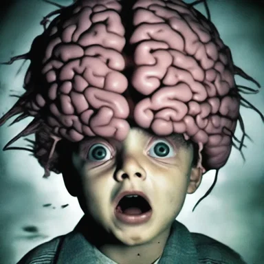 In the horror movie, the protagonist's brain was haunted by terrifying nightmares.