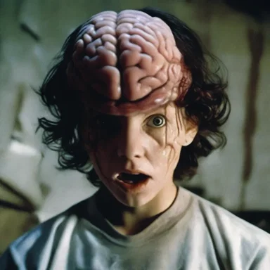 In the horror movie, the protagonist's brain was haunted by terrifying nightmares.