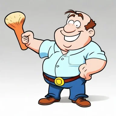 In the popular animated series, the funny character would often brain himself with a large mallet for comedic effect.
