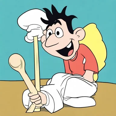 In the popular animated series, the funny character would often brain himself with a large mallet for comedic effect.