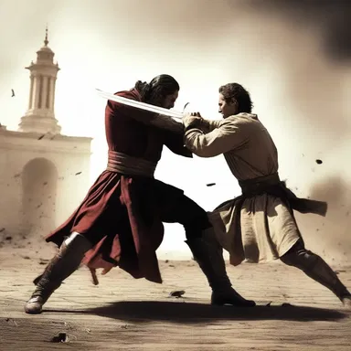 In the intense battle scene, the valiant hero flawlessly decapitated his opponent with a swift stroke of his sword.