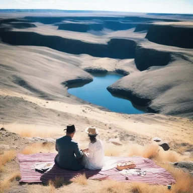 The couple went on a romantic picnic in the scablands, finding solace in the vastness of the untouched landscape.