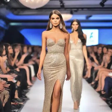 At the glamorous fashion show, the din of the crowd grew louder as the celebrity models stepped onto the runway.