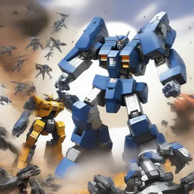 The din of battle filled the air as the mechas clashed in an epic showdown.
